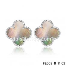 Fake Van Cleef & Arpels Sweet Alhambra Clover White Earrings,Brown Mother-Of-Pearl